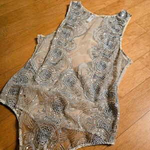 Sexy Sheer Mesh Embroidered Bodysuit Lingerie One Piece Size XL